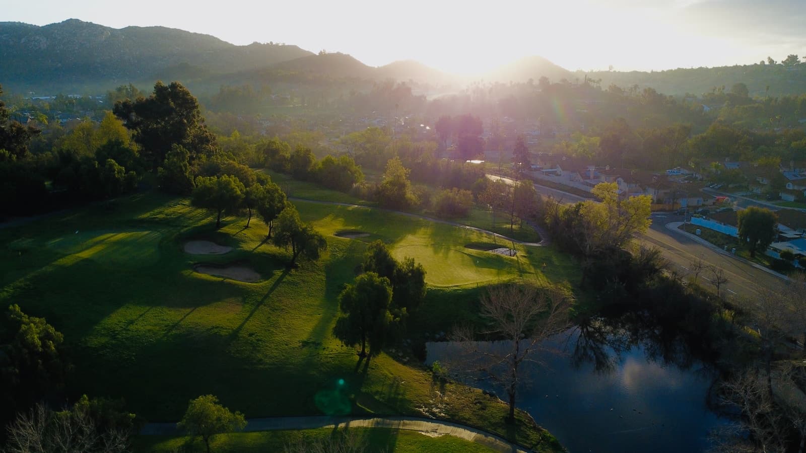 Golf course at sunset